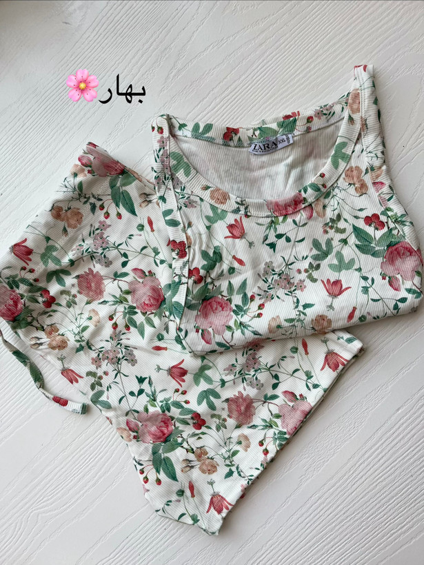 ست تاپ و شورتک zara کبریتی تمام نخ