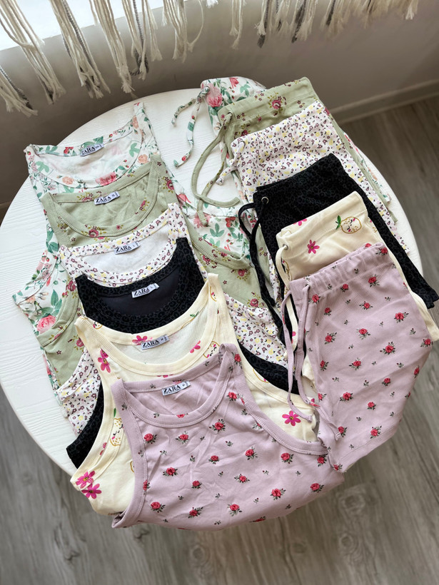ست تاپ و شورتک zara کبریتی تمام نخ