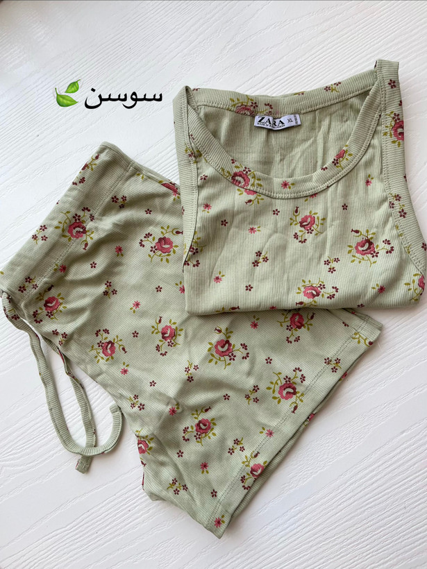 ست تاپ و شورتک zara کبریتی تمام نخ