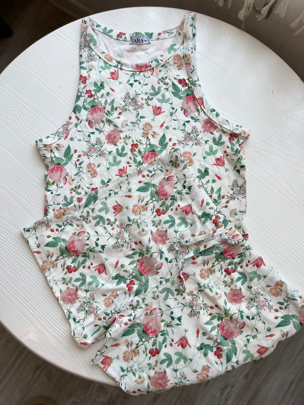 ست تاپ و شورتک zara کبریتی تمام نخ